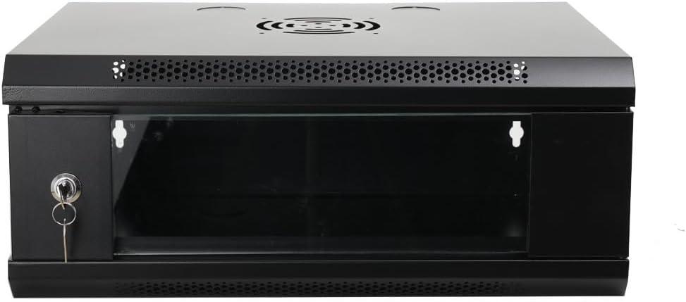 4U Server Rack Enclosure, Wall Mount Server Cabinet with Glass Locking Door, Wall Mount Computer Case, 15.7inch Depth, Lockable Server Case for IT Equipment, A/V Devices