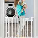 29-40Easy Walk Thru Baby Gate for Doorways&Stroller,Auto Close Dog Gate Indoor for Stair,No Drill Pressure Mount Baby Gate with Large Walk-Through Door,Safety Gate for Children&Pets(White)