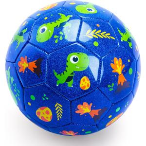 INPODAK Soccer Ball Size 2 for Toddler, Cartoon Dinosaur Blue Soccer Ball for Kids 2 3 4 5 with Pump, Mesh Bag and Gift Box for Birthdays, Parties and Operation Christmas Child Shoebox