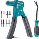 LIBRATON Plastic Rivet Gun Kit, 90 Degree Angle Hand Riveter with 40 Nylon Rivets (4 Sizes), Universal Nosepiece for Automotive/Electronics, Ergonomic & 50% Lighter Force