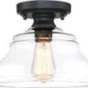 MEXO Industrial Semi Flush Mount Ceiling Light, Modern Clear Glass Light Fixture Farmhouse 10" Close to Ceiling Lights in Black Finish for Hallway Bedroom, Kitchen Entryway Cafe Bar Porch