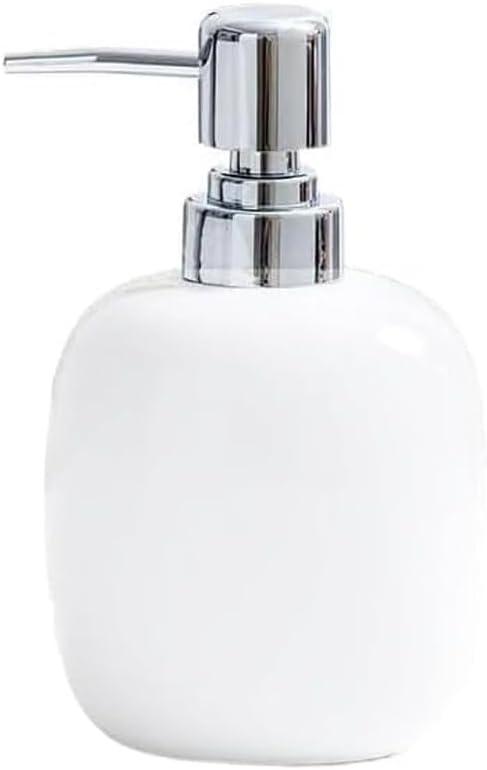 White Ceramic Soap Dispenser,12 OZ Leak-Proof Pump,Refill Countertop Hand Liquid Lotion Dispenser for Bathroom Kitchen(White Oval)