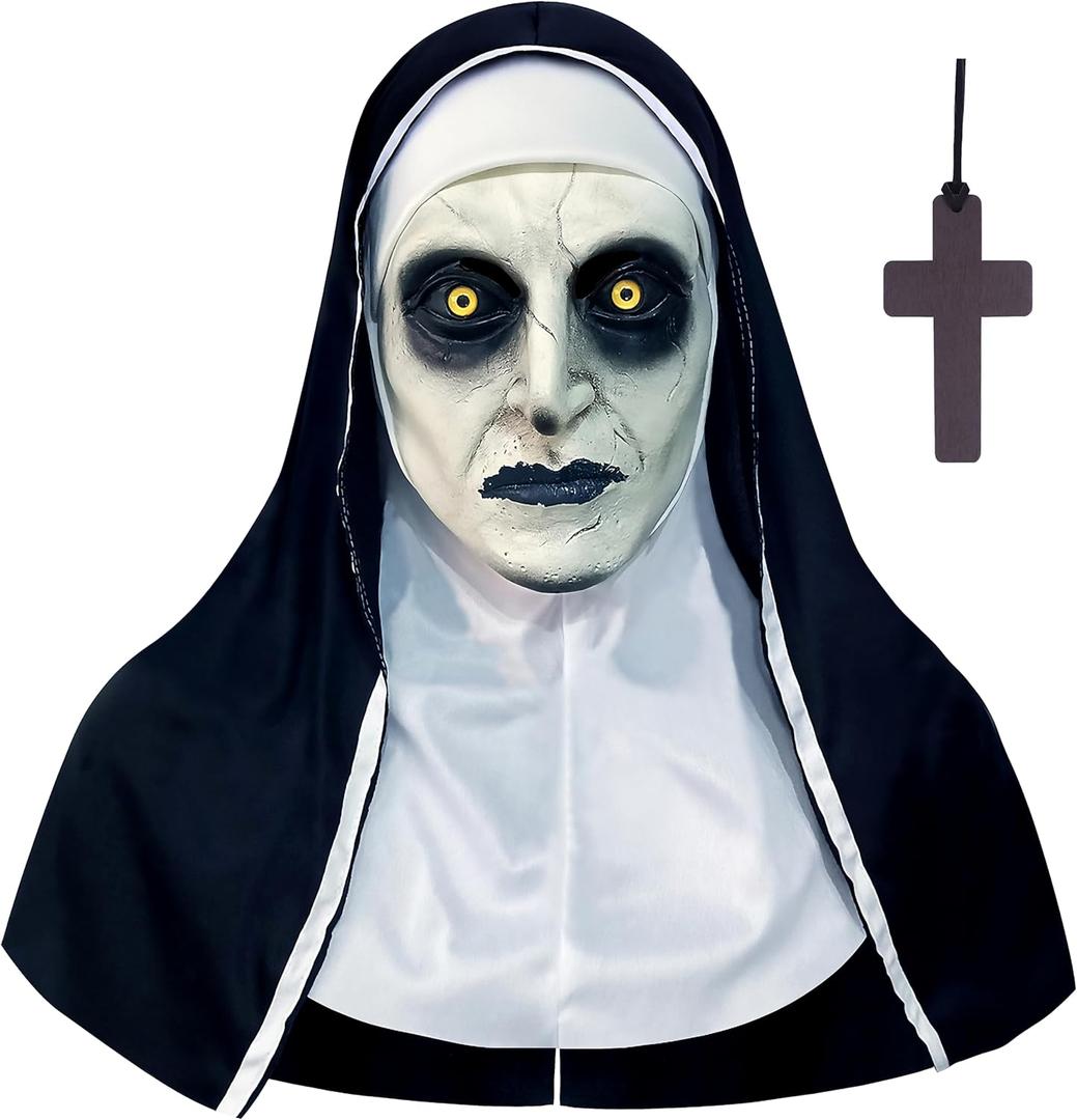 Scary Nun Mask Halloween Mask Nun Costume Creepy Latex Mask for Women Adults for Cosplay Costume Props