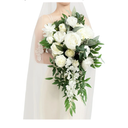 Ling's moment White Bridal Bouquet Cascading, Ivory Wedding Bouquets for Bride, 15 Inch Bride Bouquets for Wedding Artificial Flowers Bouquets