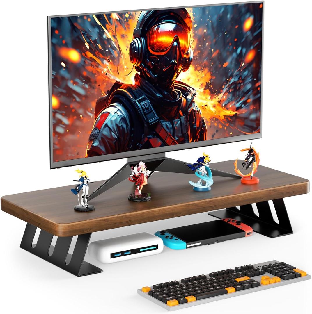 Monitor Stand - 24 Inch Wood Monitor Stand Riser, 220 Pounds Load Capacity Desk Monitor Riser for Laptop/PC/Printer, Desktop Stands Organizer for Home Office (Walnut)