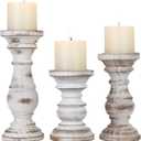 Candle Holder for Pillar Candle Set of 3, Farmhouse Wood Candle Holder, Rustic Wooden Candle Stand, Decorative Wood Candlestick Holders for Living Room, Table Centerpiece (Antique White) (Washedwhite)