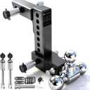 Adjustable Trailer Hitch Fit 2 Inch Receiver, Tri-Ball (1-7/8", 2", 2-5/16") Heavy Duty Aluminum Tow Hitches with 8 Inch Rise/Drop for Truck (12500 LBS GTW)-Weatherproof & Anti-Theft