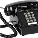 Sangyn Classic Vintage Cord Phones for Landline Old Telephone with Mechanical Ringer Volume Control Retro Analog Desk Phone for Home House School, Black