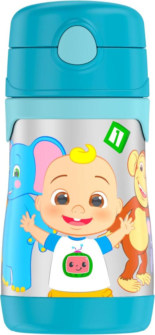 Thermos Baby 10 oz. Stainless Steel Bottle with pop-up straw, Cocomelon