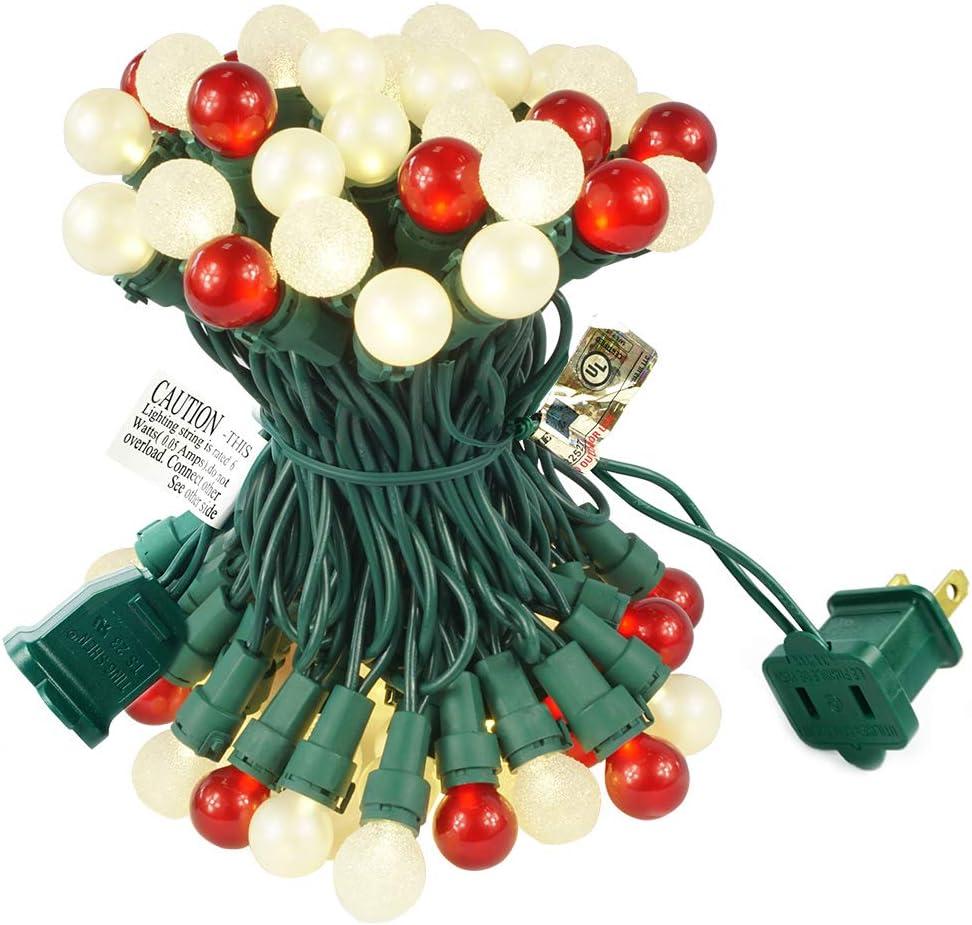 BOHON Christmas Lights Set Multi Color 50LEDs Pearl String Light with G15 Berry Glass Bulbs Globe String Lights for Outdoor Indoor Party Christmas Tree Decor (Red and White)