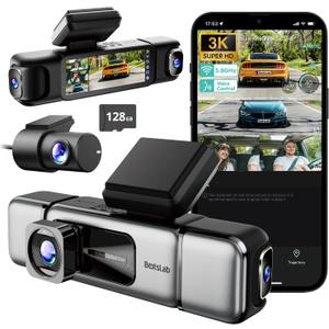BOTSLAB 3K 4 Channel Dash Cam, 560 All-Sides View, Front and Rear Inside Car Camera with 3.18Touch Screen, Dash Camera 24/7 Parking Mode, Built-in GPS 5.8GHz WiFi Voice Control, Free 128GB Card