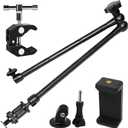 Camera Magic Arm articulating arm- 20 Inch Metal Adjustable Friction Articulated arm with Super Clamp/Phone Clip, for Various Action Camera/DSLR/LCD Monitor/LED Lights/Cell Phone
