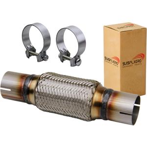 Exhaust Flex Pipe Universal Type 100% Stainless Steel For Heavy Duty and Cars (1 PC, 2X6X10 Clamps)