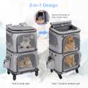 HOVONO Extra Large Double-Compartment Pet Carrier Backpack with Wheels for Small Dogs and Cats, Cat Rolling Carrier for 2 Cats, Perfect for Traveling/Taking a Walk/Trips to the Vet, Grey