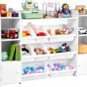 VEVOR Kids Toy Storage and Bookshelf, 4-Tier Large Toy Storage Organizer with 8 Flexible Plastic Bins, Kids Cubby Cabinet with Bookshelf for Study Room, Bedroom, Playroom, Classroom, Nursery, White