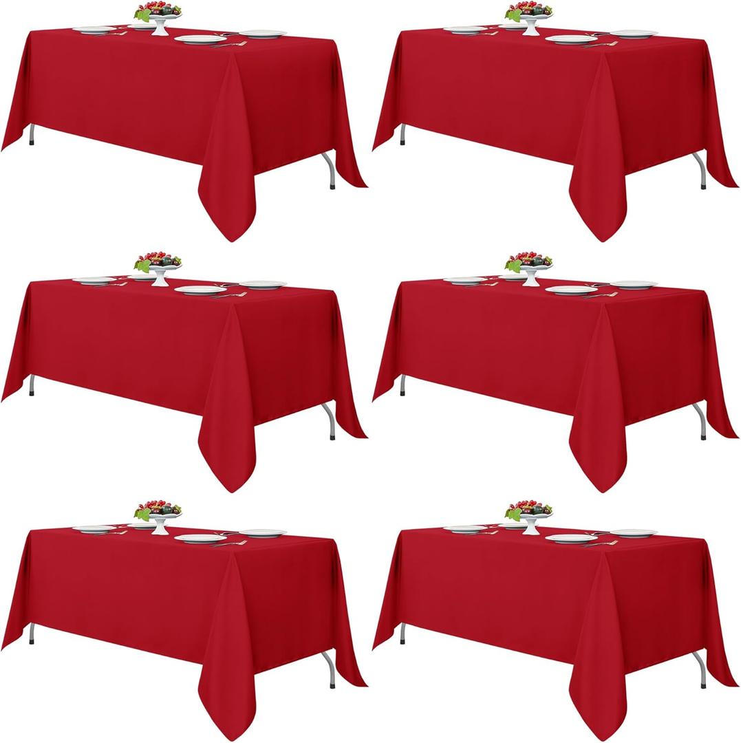 Fitable Red Tablecloths for Rectangle Tables, 6 Pack - 70 x 120 Inches - Reusable and Washable Table Clothes for 6-8 Ft Tables, Polyester Fabric Table Covers for Wedding, Party, Banquet