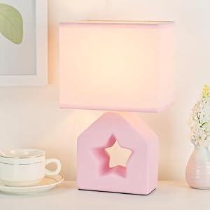 Lampwell Vera Pink Small Table Lamp for Living Room as Bedside Table Lamp for Bedroom, Modern Kids Night Ceramic Table Lamp, 6.69×4.72×H10.83IN, Bulb Excluded