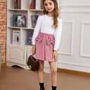 Toddler Girls Clothes Sets: Puff Sleeve Tops Plaid Mini Skirts Skirt Set 2 Piece Fall Winter Outfits 2-8 Years (Pink)