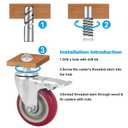 Stem Casters with BrakeHeavy Duty Caster Wheels Set of 4 PU Castors No Noise Swivel Casters M12x30mm with nut +Wrench (4inch)