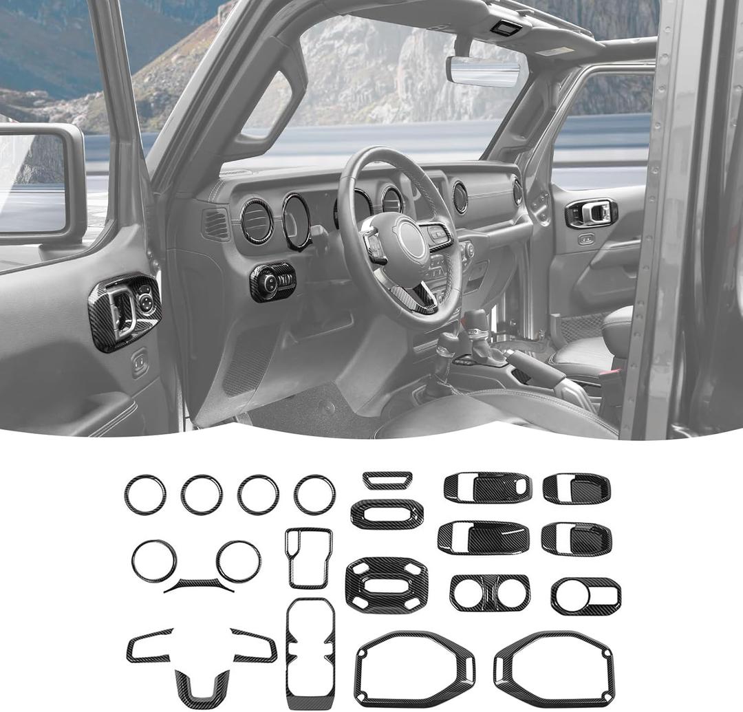 RT-TCZ Carbon Fiber Interior Trim Kit Cover Center Console Decoration Accessories Compatible with Jeep Wrangler JL JLU & Gladiator JT 2018-2023 23PCS (Blue)