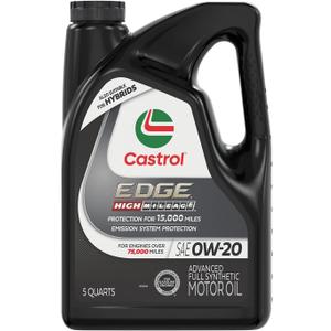 Castrol EDGE High Mileage 0W-20 Advanced Full Synthetic Motor Oil, 5 Quart