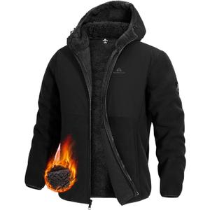 Pioneer Camp Men's Polar Fleece Jacket Sherpa Lined Warm Full Zip Up Hoodie Heavyweight Winter Jacket with Hood Outerwear (X-Large, Black)