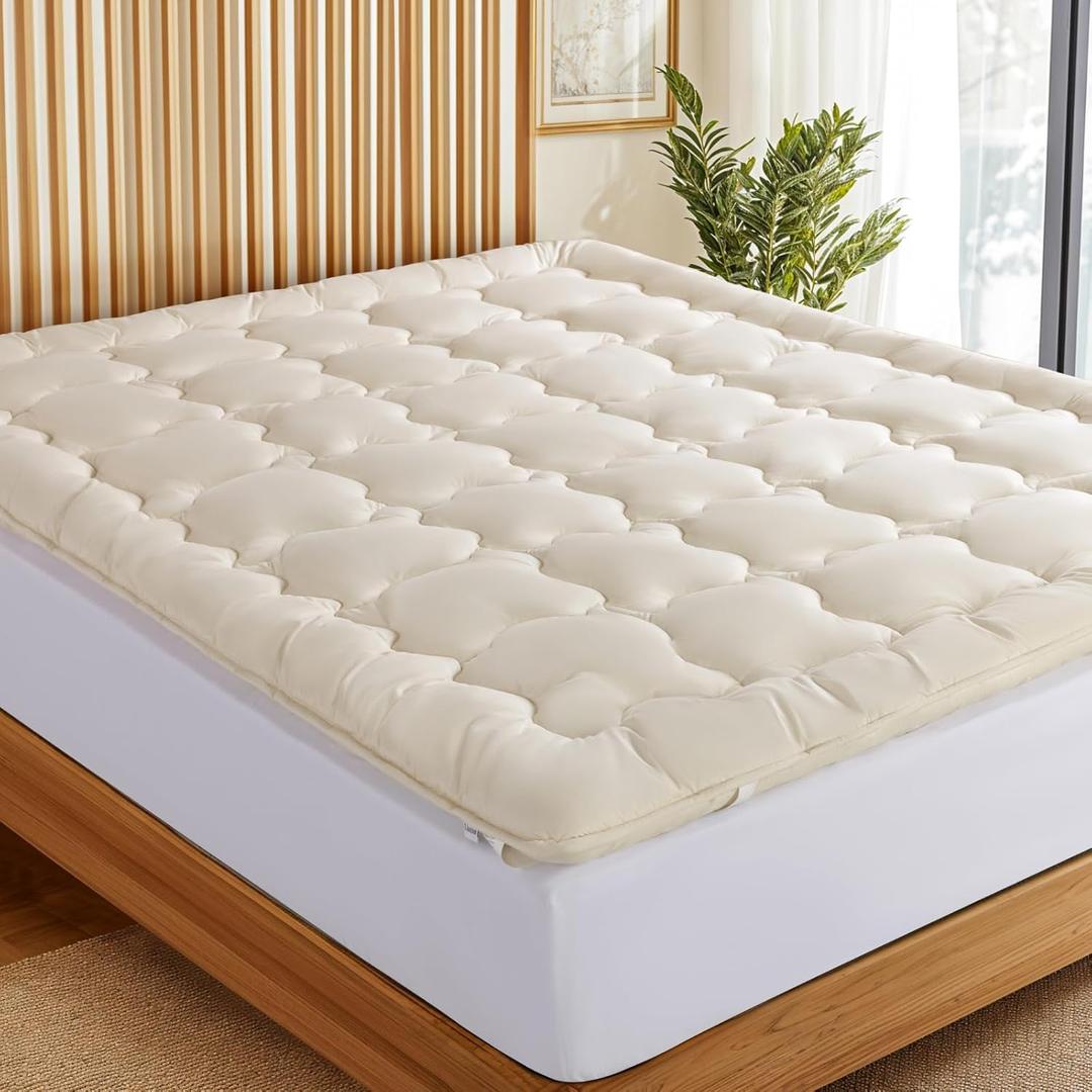 Luxury 100% Organic Wool Mattress Topper Made from Australian Merino, Extra Soft 1500 GSM Wool Mattress Pad for Back Pain Relief, Fuffy Mattress Cover (Beige, Queen(60"x80"))