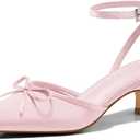 Coutgo Satin Kitten Low Heels with Bow Closed Pointed Toe Short Pumps Dress Wedding Party Shoes (Pink, 7)