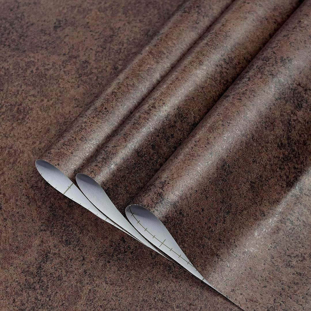 TOTIO Antique Bronze Gold Concrete Texture Wallpaper Dark Brown Contact Paper Metallic Industrial Style Wall Paper 16x78inch Bubble-Free Design Matte Thickened Waterproof Self-Adhesive Wall Sticker (16" x 78")
