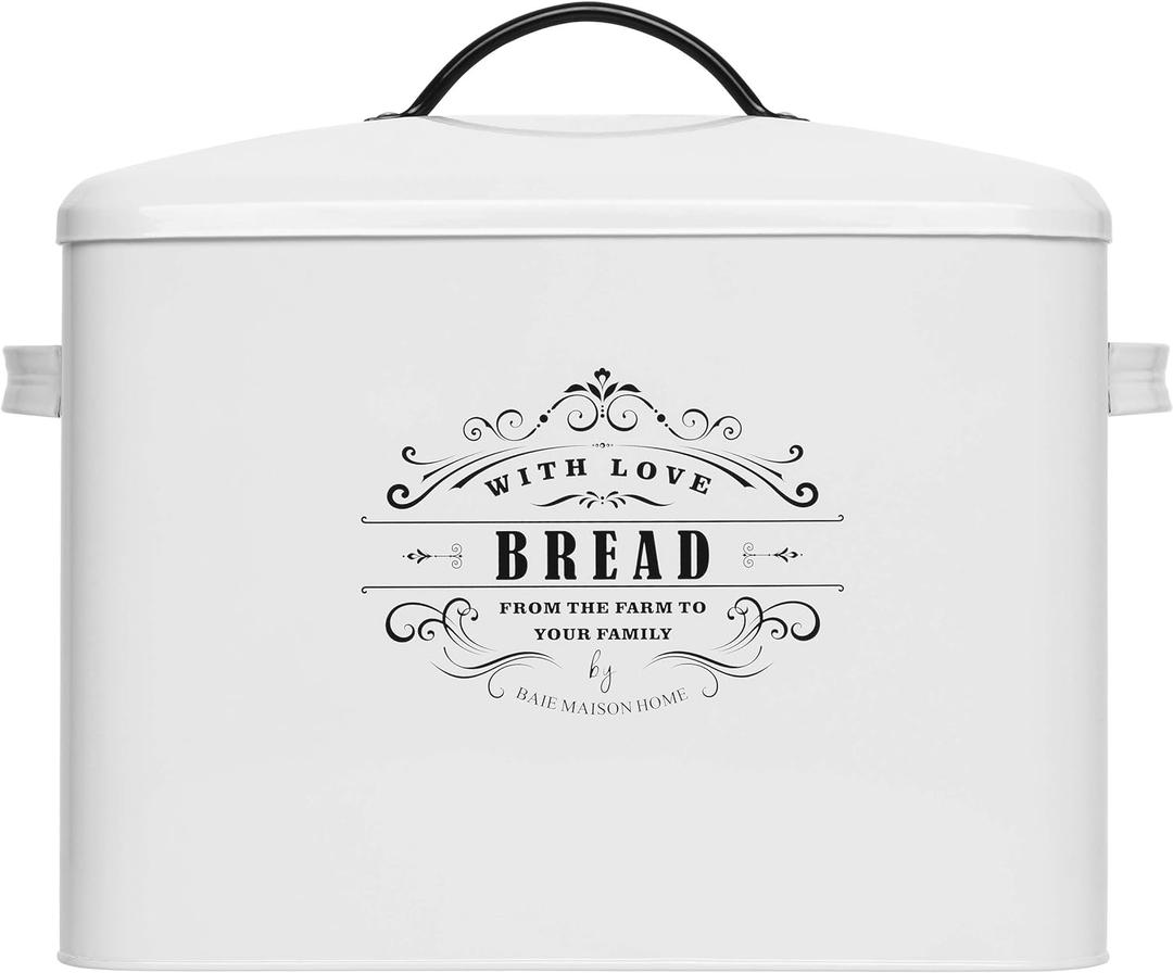 Extra Large White Farmhouse Bread Box for Kitchen Countertop - Holds 2+ Loaves for All Your Bread Storage - Bread Container Counter Organizer to Suit Farmhouse Kitchen Decor, Vintage Kitchen, Rustic