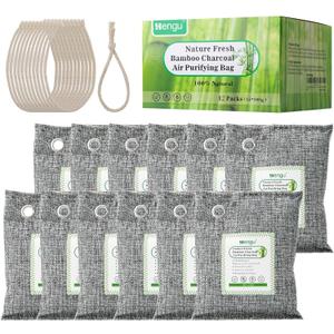 Activated Charcoal Odor Absorber (Large, 12 Pack, 100g each), Natural Charcoal Bags Odor Absorber Bamboo Charcoal Air Purifying Bag for Home, Fridge, Cabinet