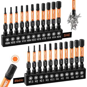 GRENPRO Allen Wrench Drill Bit Set 22pc Hex Bit Set, Impact Driver Bit Set, Screwdriver Bit Set, Allen Wrenches Sets, Allen Socket Set, 2" Long Metric&SAE 1/4" Hex Shank Magnetic Allen Key Drill Bits