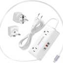 European Travel Plug Adapter, US to EU/UK Plug Adapter (PD 20W) Retractable USB C Cable with 4 AC Outlets 3 USB Fast Charge, 3FT Type C/E/F/G Adapter for UK Ireland Turkey France Italy Spain