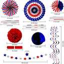 26Pcs 4th of July Decorations Patriotic Decor USA Flag String Red White Blue Paper Fans Star Streamer Pom Poms Hanging Swirls for Memorial Day,Fourth of July,Armed Forces Day,Flag Day