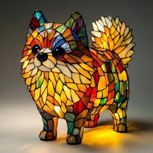 Dog lamp,Dogs Series Art Night Light, 3D Cute Pet Dogs Table Lamp, Retro Stained Resin Tabletop LED Night Light, Fun Gift for Dog Lover (Pomeranian)