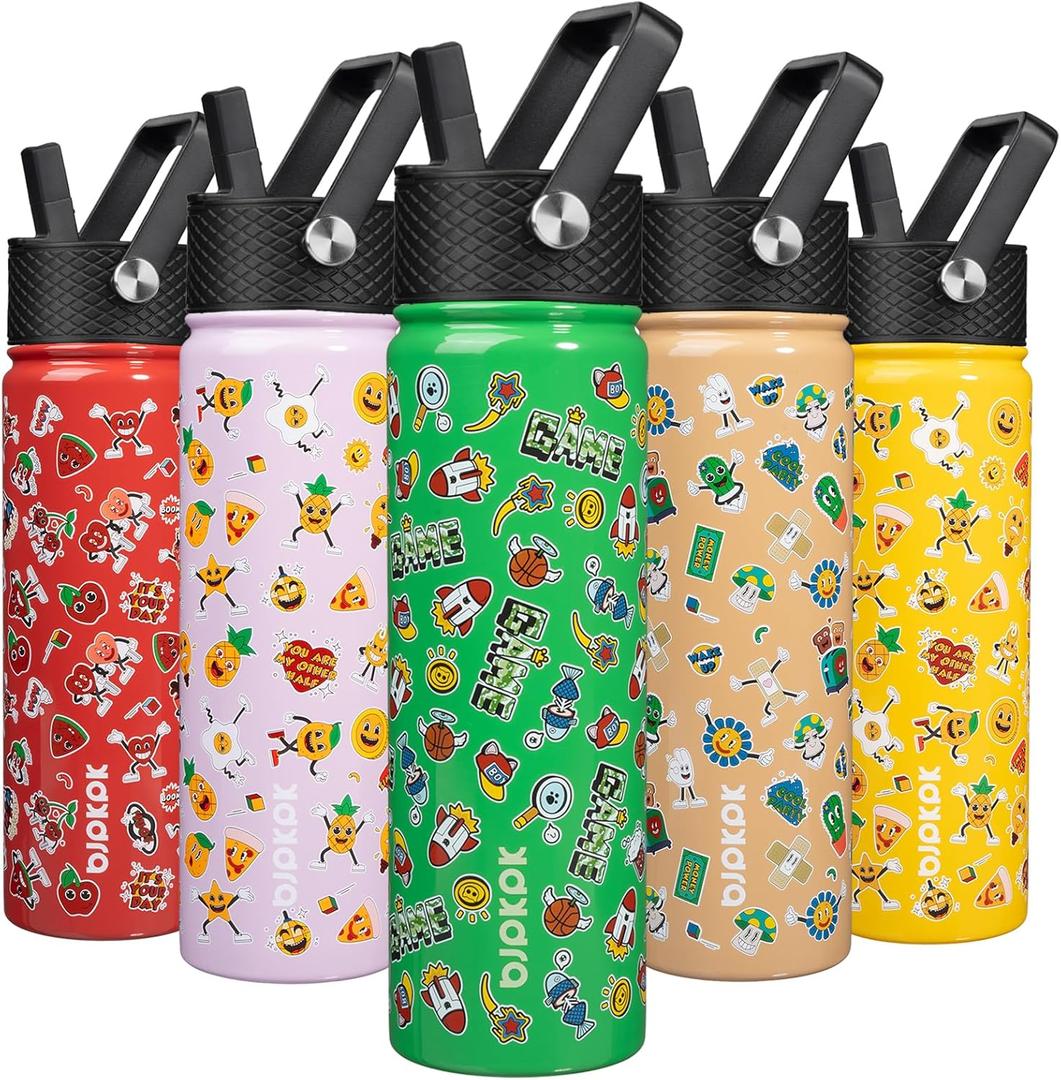 BJPKPK Insulated Water Bottle with Straw Lid, 22 oz Stainless Steel Metal Water Bottles, Reusable Leak Proof BPA Free Water Bottles, Cups, Thermo, Game