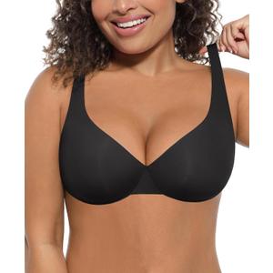 FeelinGirl Bras for Women Unlined No Padding Comfort Underwire Plus Size Full Coverage Seamless Plunge Everyday Bras (42DDD, Black)