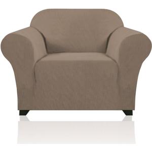 PrinceDeco Stretch Armchair Covers for Chairs Slipcovers for Living Room Couch Covers for Chair Protectors Cover for Dogs/Pets/Kids, Feature Checks Pattern Jacquard Bouncy, Thick and Soft,Macchiato