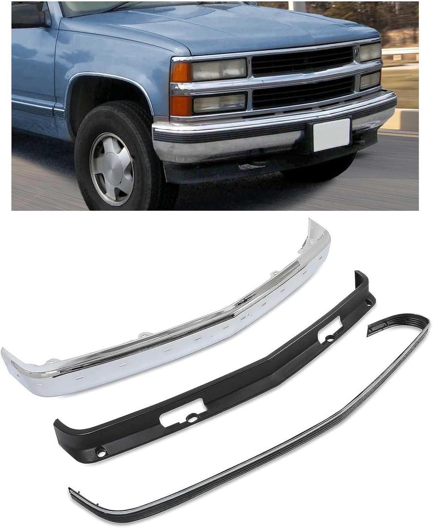 ECOTRIC Front Bumper Face Bar + Bumper Trim + Lower Air Deflector Compatible with 1988-2000 Chevy Silverado GMC Sierra Suburban Yukon Blazer Replacement for GM1002802, GM1057127, GM1090105