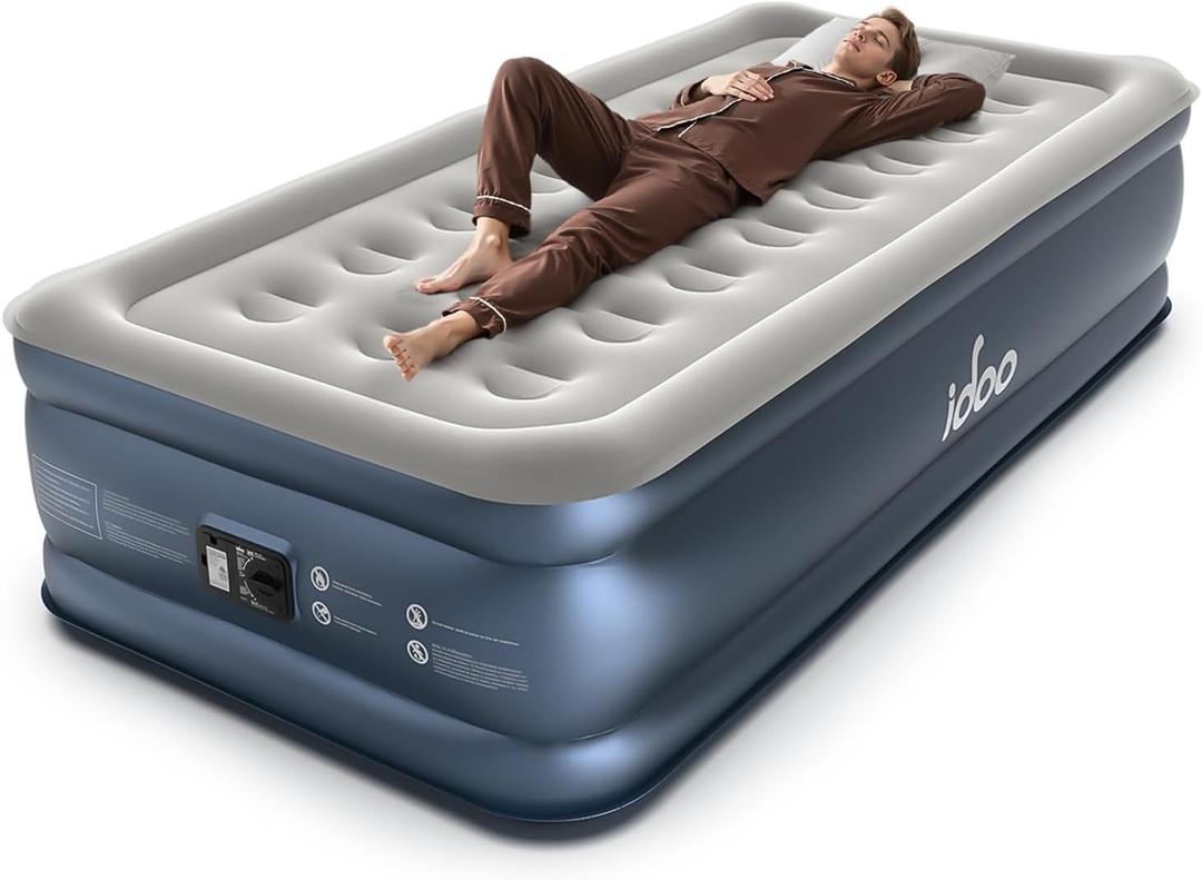 iDOO Twin XL Air Mattress Built in Pump, Upgraded Inflatable Blow up Mattress, 2-Min Twin Size Air Mattress for Home Guest, 80'' Extra Long Air Bed with Carry Bag, Colchon Inflatable (Grey)