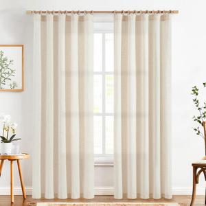 Linen Curtains for Living Room Bedroom 84 Inches Long Thick Linen Textured Beige Curtains Light Filtering Natural Semi Sheer Farmhouse Window Drapes, Country Rustic Drapes 2 Panels Back Tab/Rod Pocket