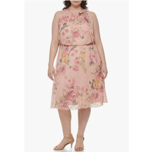 Jessica Howard Women's Fit and Flare Midi Dress with Tie Neck in Chiffon Lurex, Size 8