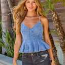 Peplum Denim Top V-Neck Crop Denim Halter Top Jean Vest Corset Tank Tops XL