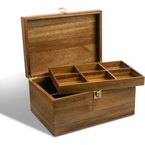 Public House Locking Wooden Keepsake Box, Customizable Design With Adjustable Tray. Large Wooden Box with Hinged Lid for Wedding and Memory Keepsakes (12 x 8.5 Inch, Natural)