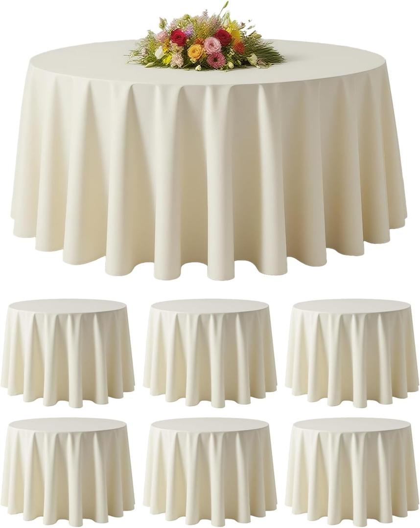 BESTVIP 6 Pack 120" Ivory Round Tablecloths | Fits 48"-78" Tables | Polyester Washable Fabric for Wedding, Party, Buffets,Banquet, Restaurant