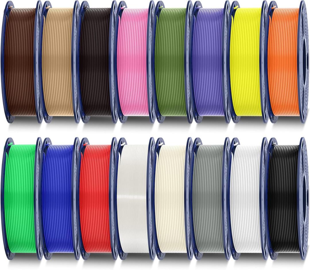 SUNLU PLA Plus Filament 16 Color Bundle Multicolor, PLA+ 3D Printer Filament 1.75mm, Mini Spool, Individually Vacuum Packed, 16 Pack.