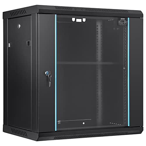 VEVOR 12U Wall Mount Network Cabinet, 15.5'' Deep Server Rack Cabinet Enclosure, 200 lbs Max. Ground-Mounted Load Capacity, with Locking Glass Door Side Panels, for IT Equipment, A/V Devices