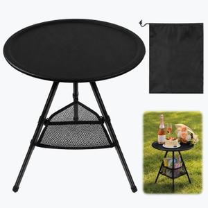 Portable Round Folding Camping Table, Adjustable Height Collapsible Triangular Side Table, Lightweight Mini Beach Table with Carry Bag for Picnic, Beach, Hiking, Backyard, Large