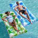 SLOOSH 2-Pack Inflatable Pool Floats Mat - XL Pool Floaties Adults Size with Headrest, Sun Tanning Raft Lake Beach Swimming Pool Party Toys Floating Lounge Above Water Keep Cool (Blue/Green)