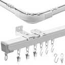 Juexica 3ft-13ft / 4 Meter Curtain Track Set with 90 Corner Bend Adjustable Aluminum Ceiling & Wall Mount Curtain Rail, L-shaped Divider Track for Living Room Bedroom with Roller Clips Hooks(White)